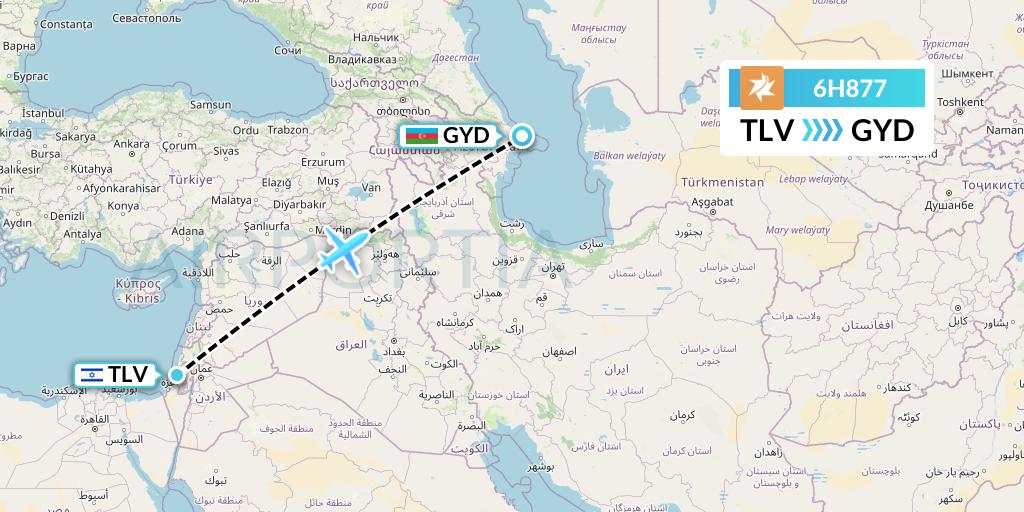 6H877 Israir Airlines Flight Map: Tel Aviv to Baku