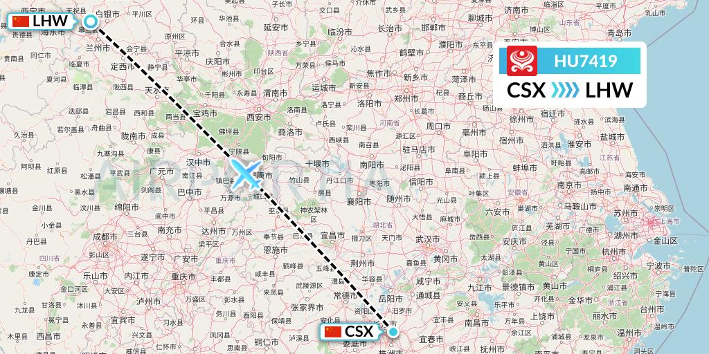 HU7419 Hainan Airlines Flight Map: Changsha to Lanzhou