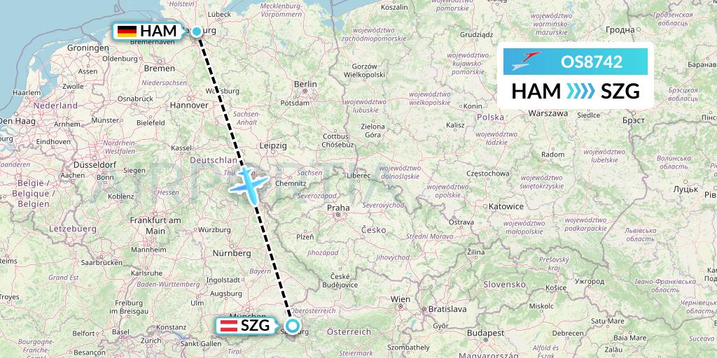 OS8742 Austrian Airlines Flight Map: Hamburg to Salzburg