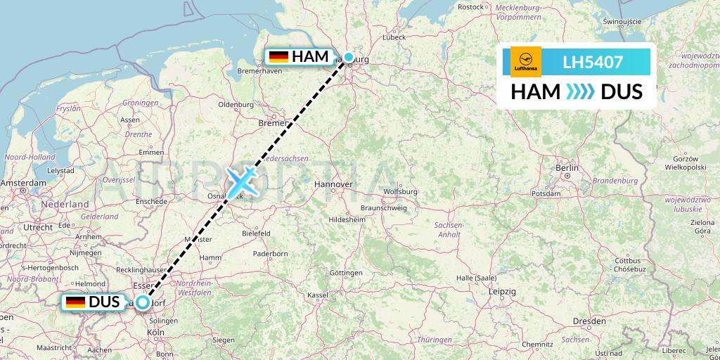 LH5407 Lufthansa Flight Map: Hamburg to Dusseldorf