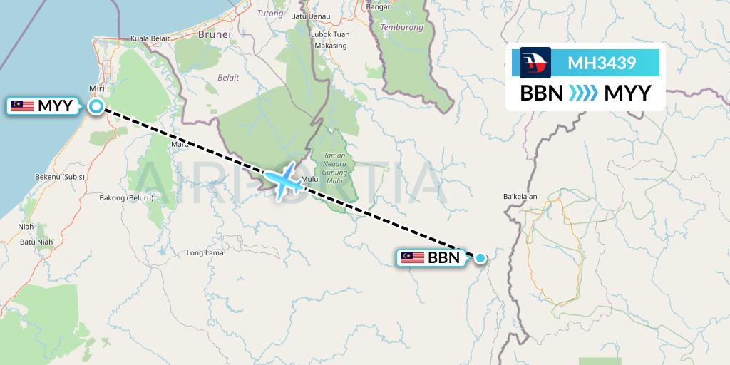 MH3439 Malaysia Airlines Flight Map: Bario to Miri