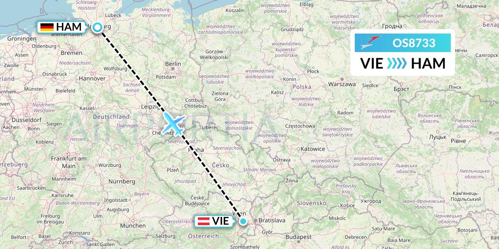 OS8733 Austrian Airlines Flight Map: Vienna to Hamburg