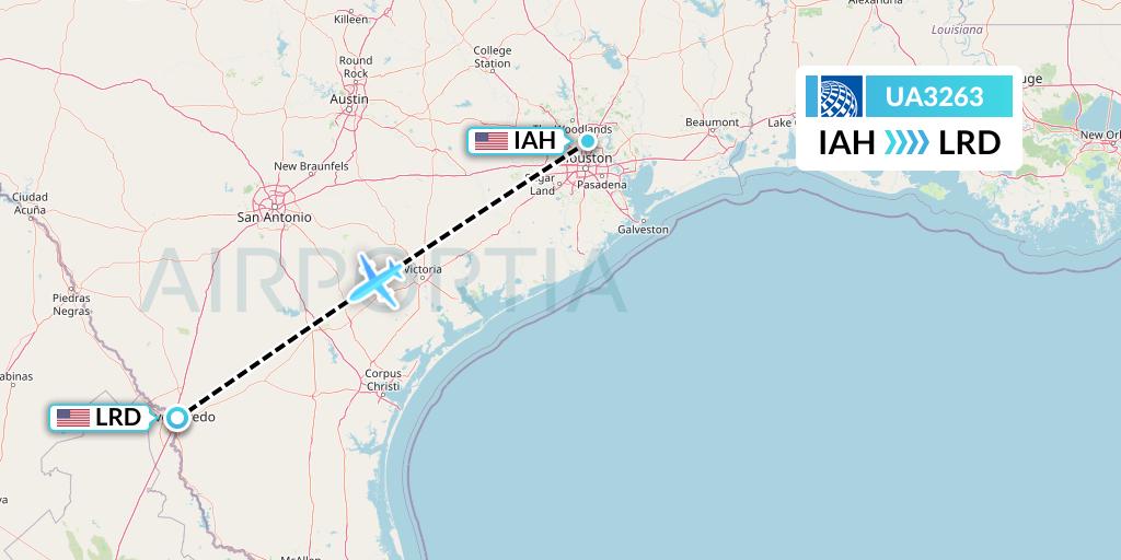 UA3263 United Airlines Flight Map: Houston to Laredo