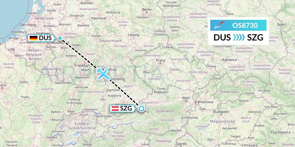 OS8730 Austrian Airlines Flight Map: Dusseldorf to Salzburg