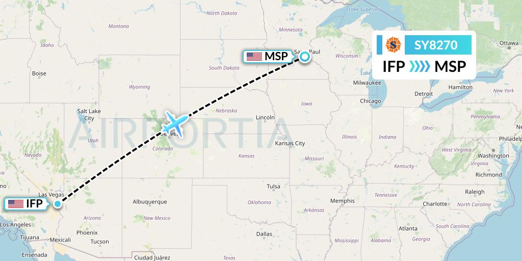 SY8270 Sun Country Airlines Flight Map: Bullhead City to Minneapolis