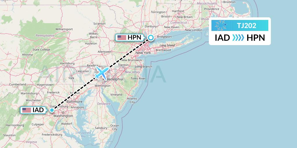 TJ202 Tradewind Aviation Flight Map: Washington to White Plains