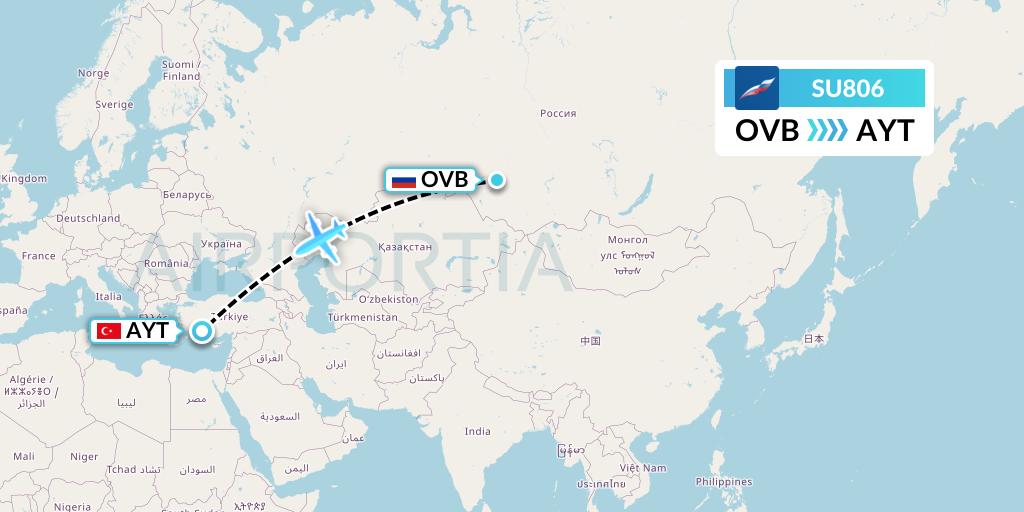 SU806 Aeroflot Flight Map: Novosibirsk to Antalya