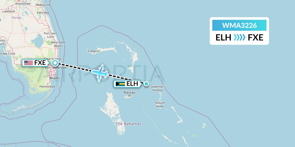 WMA3226 Watermakers Air Flight Map: North Eleuthera to Fort Lauderdale