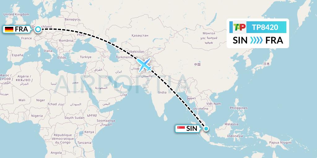 TP8420 TAP Portugal Flight Map: Singapore to Frankfurt