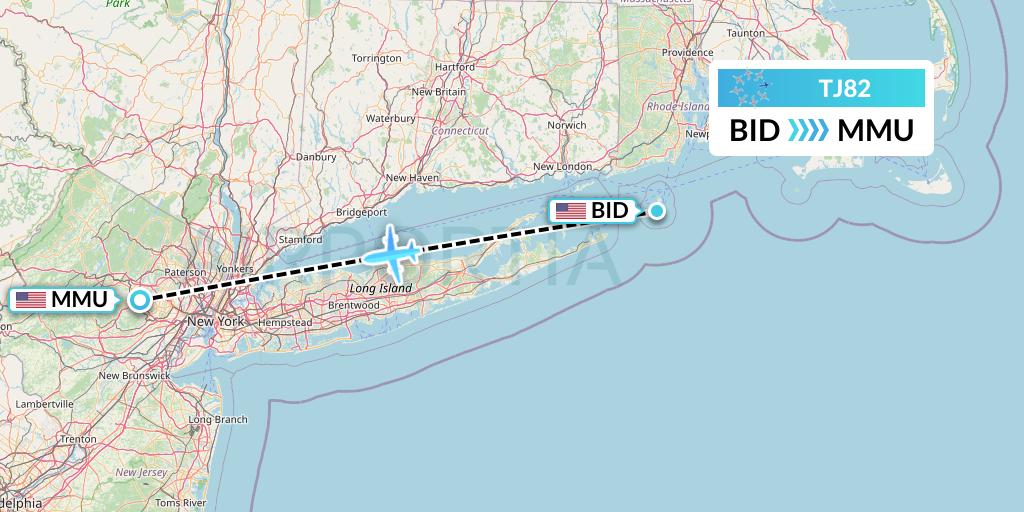 TJ82 Tradewind Aviation Flight Map: Block Island to Morristown