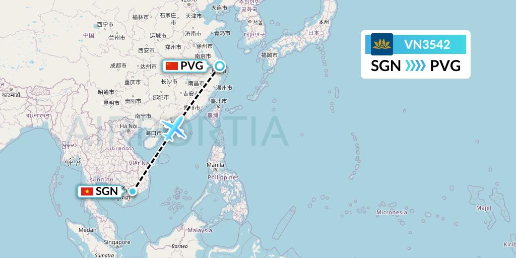 VN3542 Vietnam Airlines Flight Map: Ho Chi Minh City to Shanghai