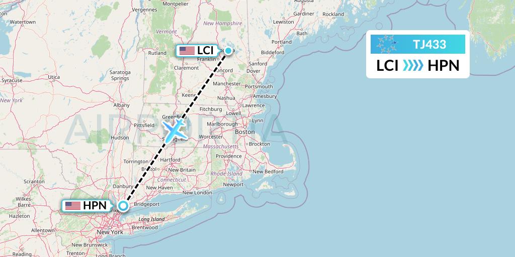 TJ433 Tradewind Aviation Flight Map: Laconia to White Plains