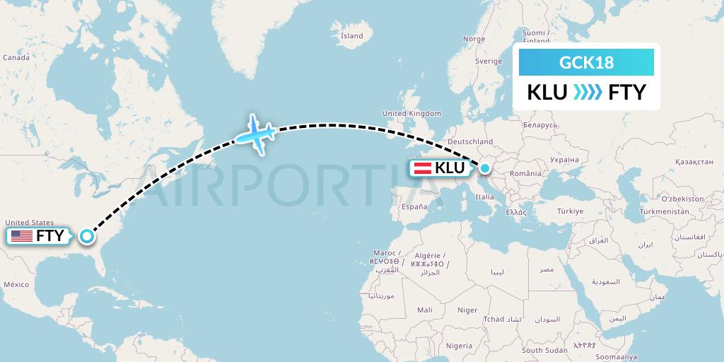 GCK18 Aerogem Aviation Flight Map: Klagenfurt to Atlanta