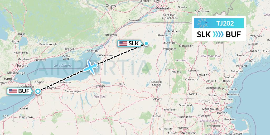 TJ202 Tradewind Aviation Flight Map: Saranac Lake to Buffalo