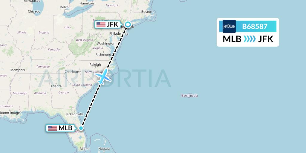 B68587 JetBlue Airways Flight Map: Melbourne to New York