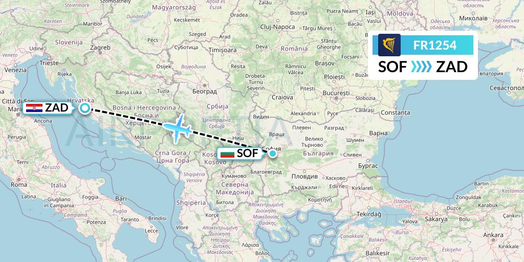 FR1254 Ryanair Flight Map: Sofia to Zadar