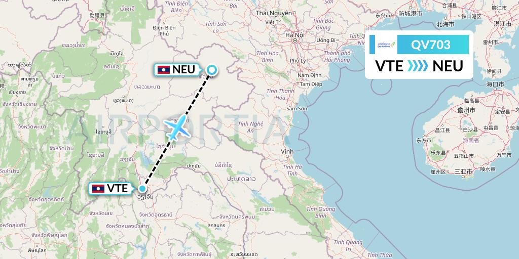 QV703 Lao Airlines Flight Map: Vientiane to Laos