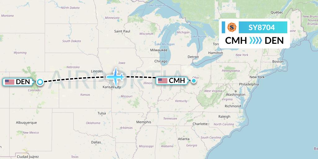 SY8704 Sun Country Airlines Flight Map: Columbus to Denver
