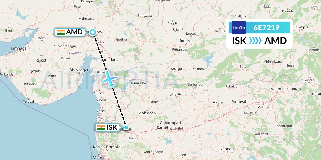 6E7219 IndiGo Airlines Flight Map: Nashik to Ahmedabad