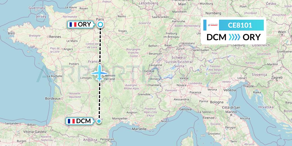 CE8101 Chalair Aviation Flight Map: Castres to Paris