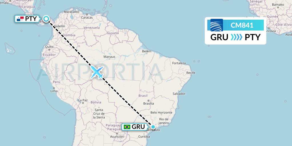 CM841 Copa Airlines Flight Map: Sao Paulo to Panama City
