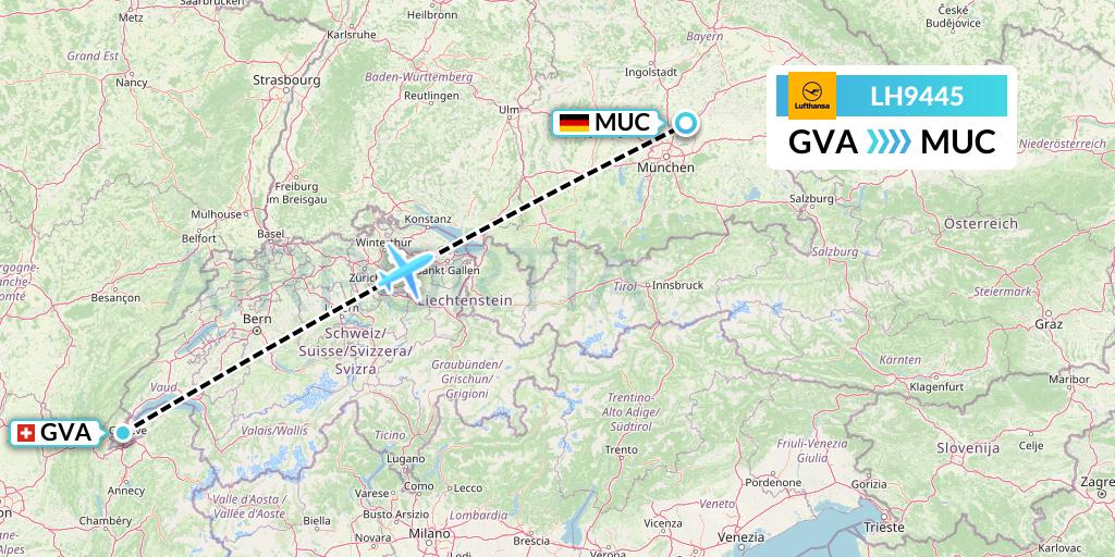 LH9445 Lufthansa Flight Map: Geneva to Munich