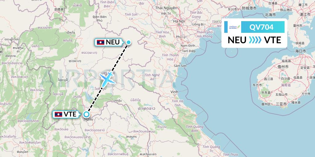 QV704 Lao Airlines Flight Map: Laos to Vientiane