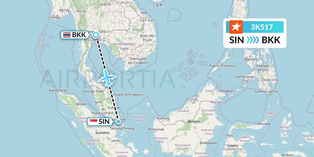 3K517 Jetstar Asia Flight Map: Singapore to Bangkok
