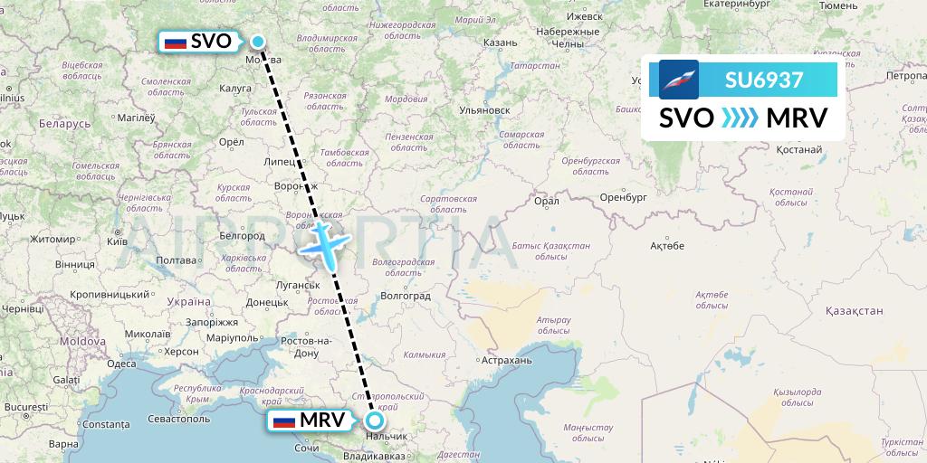 SU6937 Aeroflot Flight Map: Moscow to Mineralnye Vody
