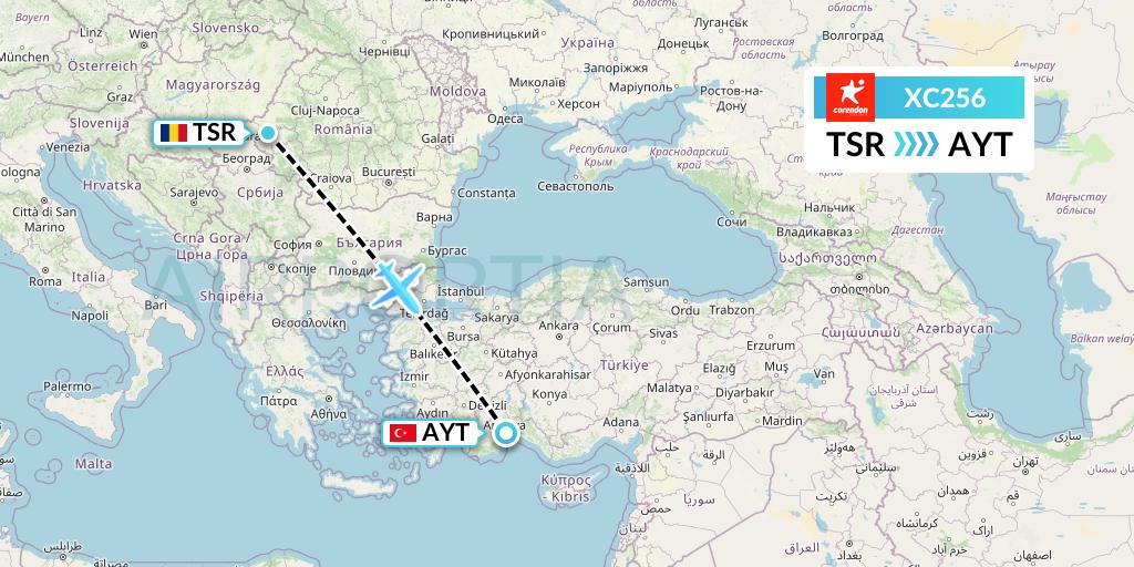 XC256 Corendon Airlines Flight Map: Timisoara to Antalya