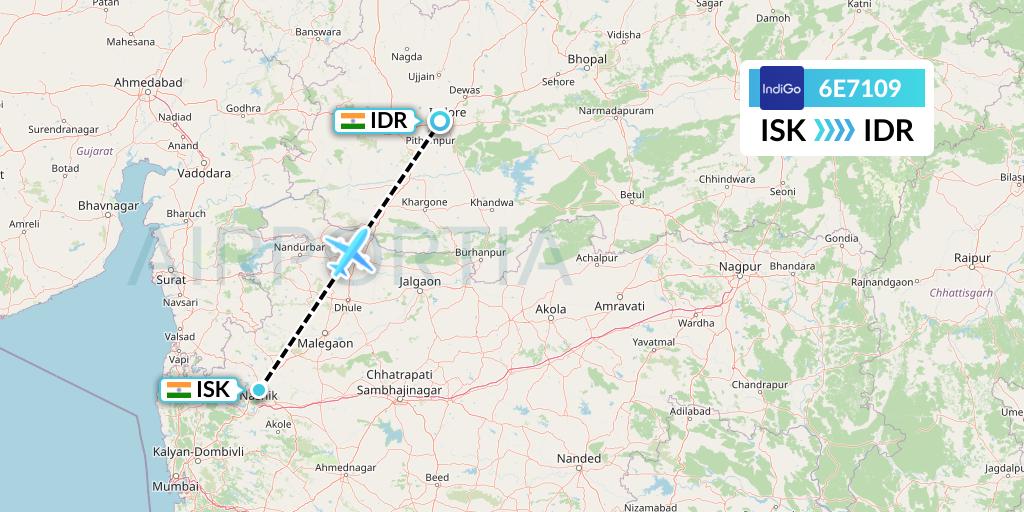 6E7109 IndiGo Airlines Flight Map: Nashik to Indore
