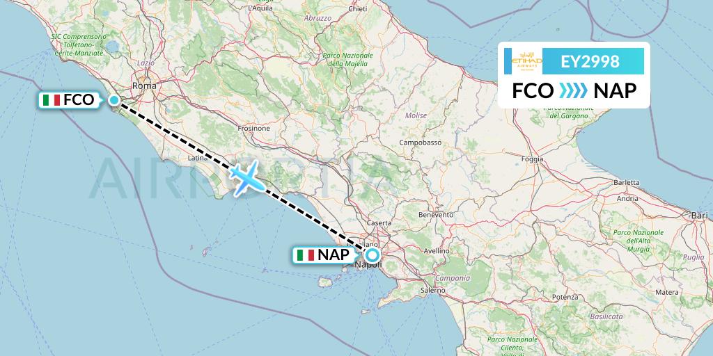 EY2998 Etihad Airways Flight Map: Rome to Naples