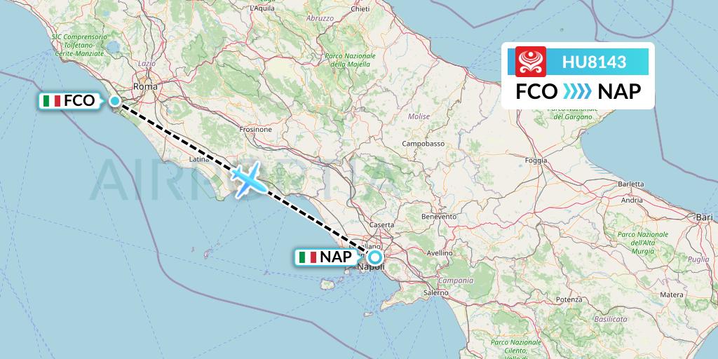 HU8143 Hainan Airlines Flight Map: Rome to Naples