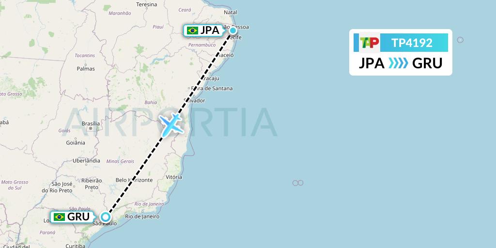 TP4192 TAP Portugal Flight Map: Joao Pessoa to Sao Paulo