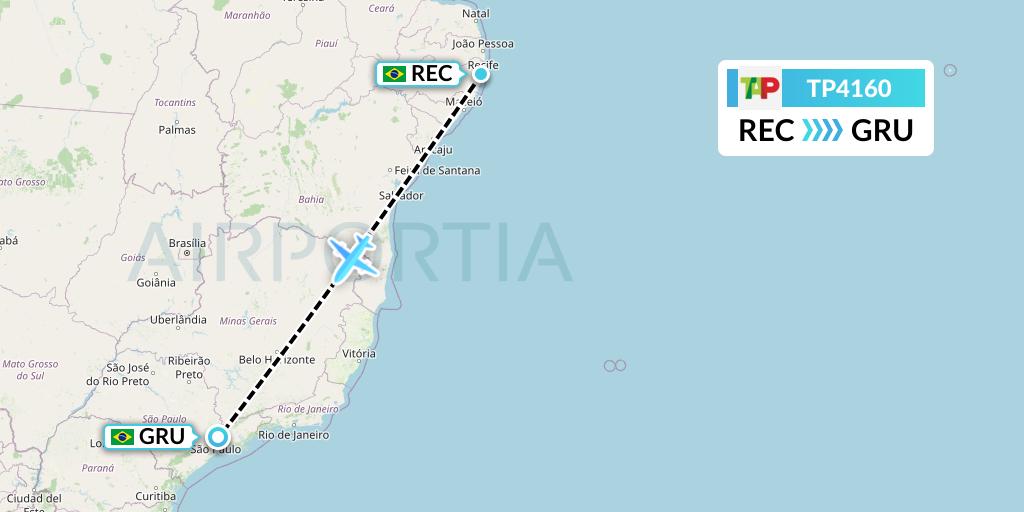 TP4160 TAP Portugal Flight Map: Recife to Sao Paulo