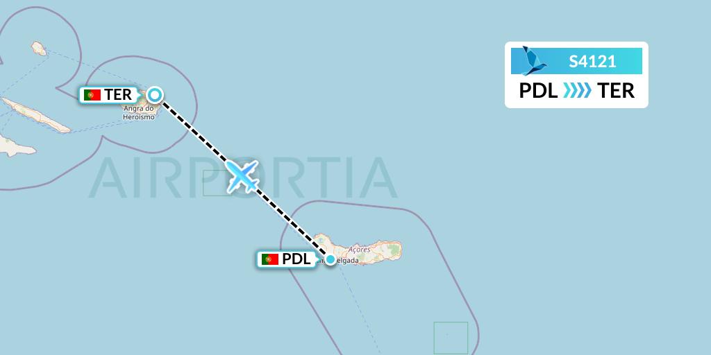 S4121 Azores Airlines Flight Map: Ponta Delgada to Lajes