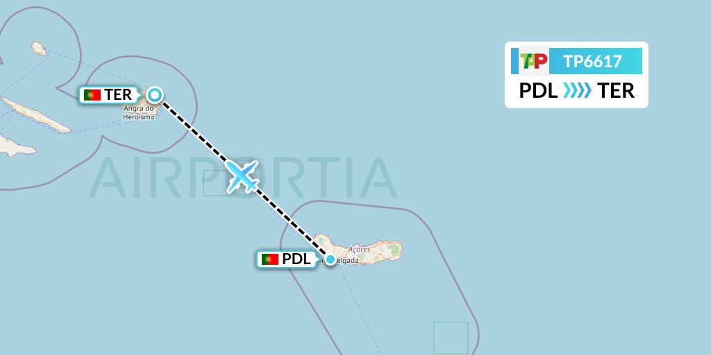 TP6617 TAP Portugal Flight Map: Ponta Delgada to Lajes