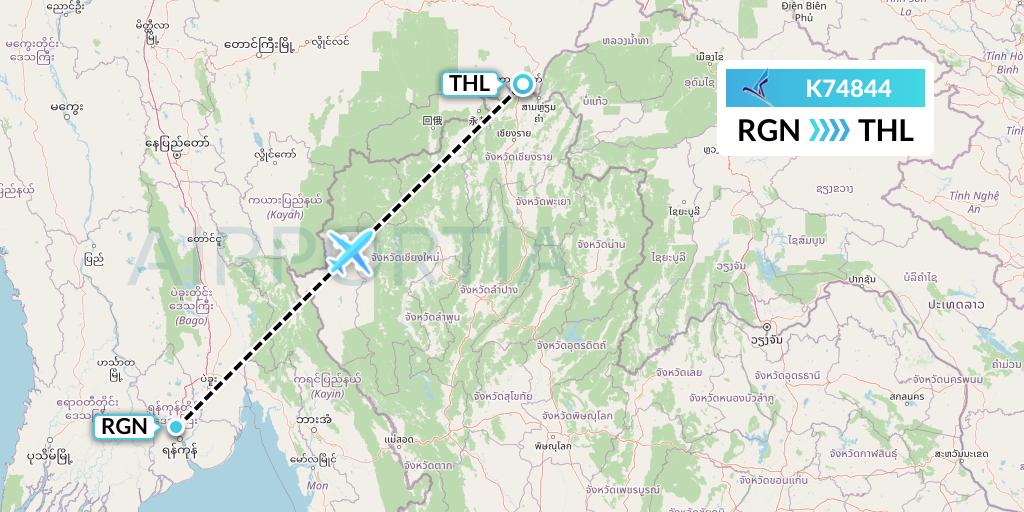 K74844 Air KBZ Flight Map: Yangon to Tachilek