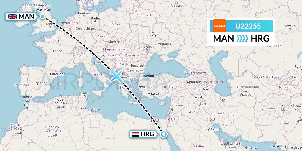 U22255 EasyJet Flight Map: Manchester to Hurghada