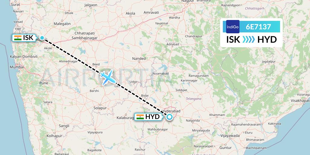 6E7137 IndiGo Airlines Flight Map: Nashik to Hyderabad