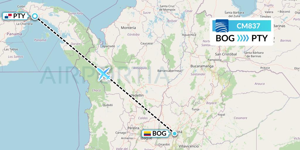 CM837 Copa Airlines Flight Map: Bogota to Panama City