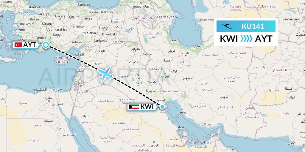 KU141 Kuwait Airways Flight Map: Kuwait City to Antalya