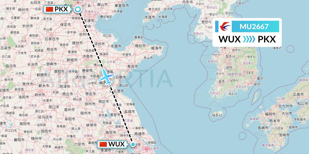 MU2667 China Eastern Airlines Flight Map: Wuxi to Beijing