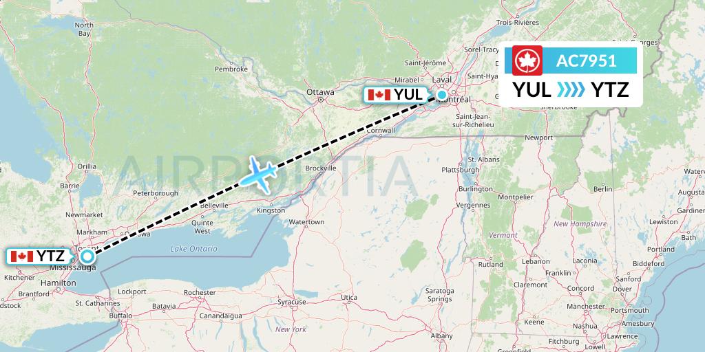 AC7951 Air Canada Flight Map: Montreal to Toronto
