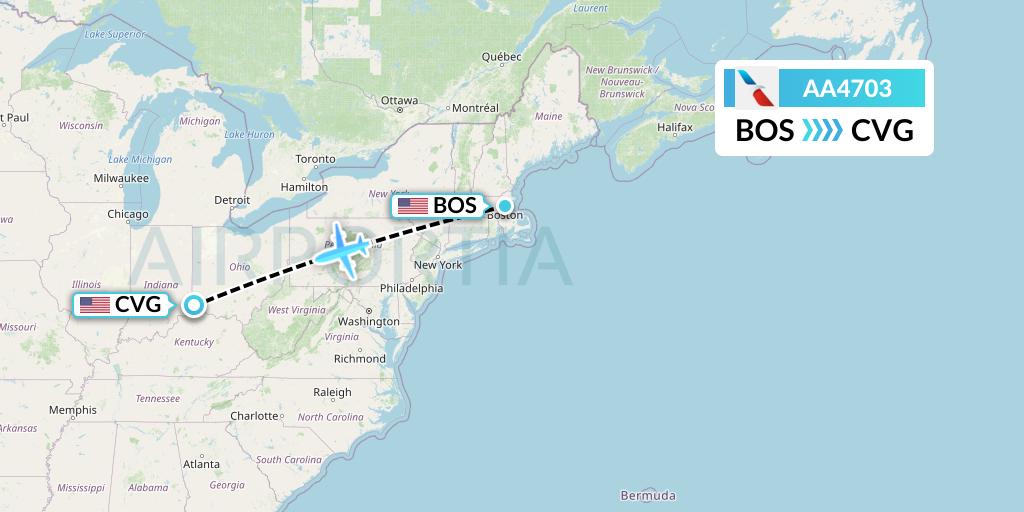 AA4703 American Airlines Flight Map: Boston to Cincinnati