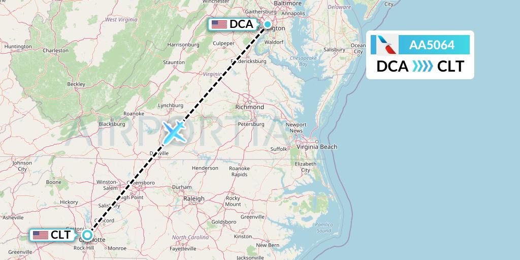 AA5064 American Airlines Flight Map: Washington to Charlotte