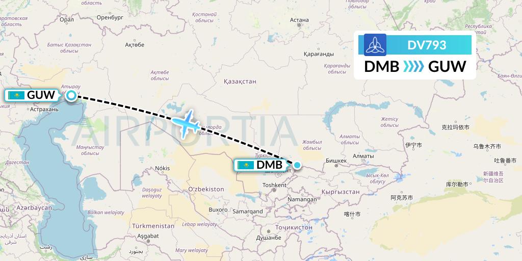 DV793 SCAT Flight Map: Taraz to Atyrau