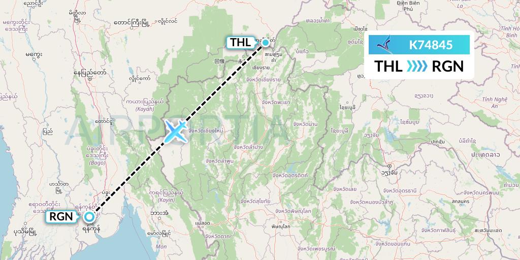 K74845 Air KBZ Flight Map: Tachilek to Yangon