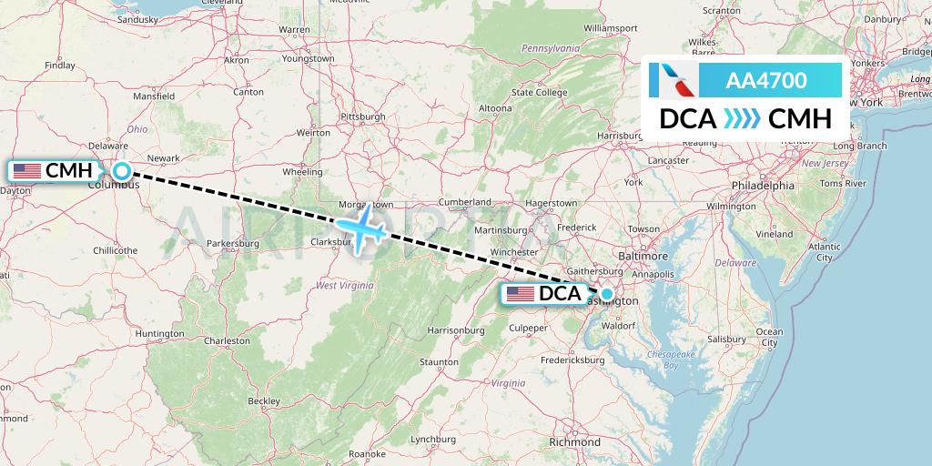 AA4700 American Airlines Flight Map: Washington to Columbus