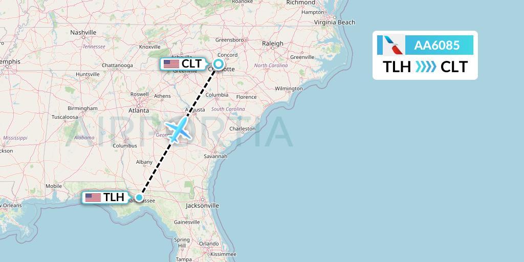 AA6085 American Airlines Flight Map: Tallahassee to Charlotte